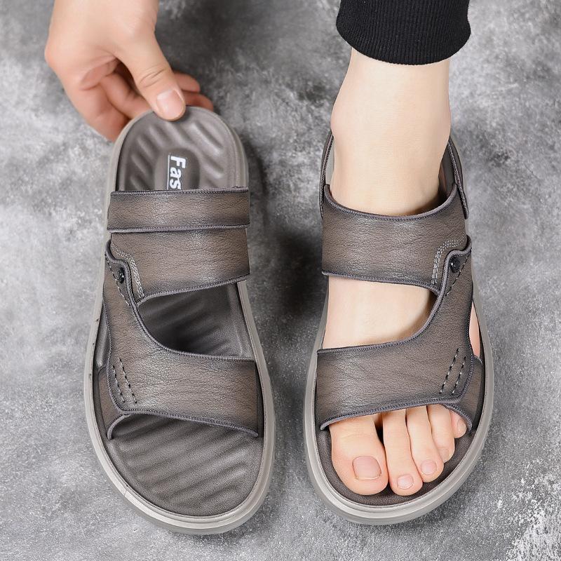 Fashion Designer New Male Leather Slippers Outdoor Wear-resistant Non-slip Waterproof Genuine Leather Casual Men's Sandals