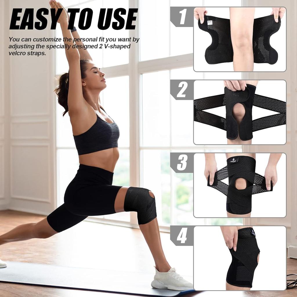 Knee Brace for Knee Pain - Compression Support with Air Mesh Fabric & Adjustable Side Stabilizers
