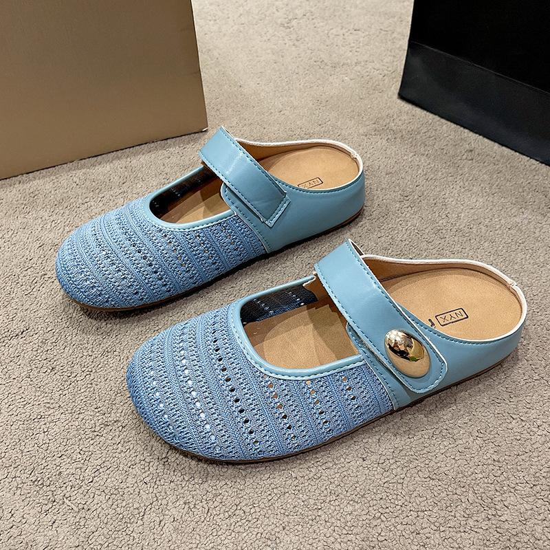 Casual and Comfortable Flat-bottomed Cool Slippers Women's 2025 Summer New Bag Head Half Slippers French Retro High Temperament Women's Shoes