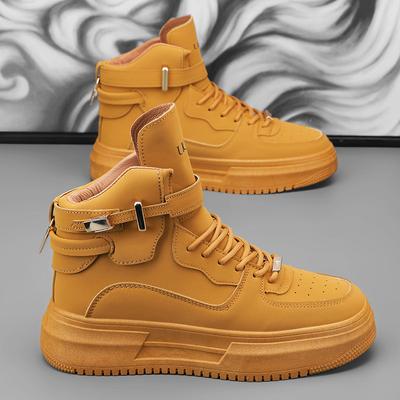 Tênis marrom da moda quente para homens 2024, sapatos de cano alto de grife para homens, sapatos de plataforma confortáveis para homens, tênis casuais para skate