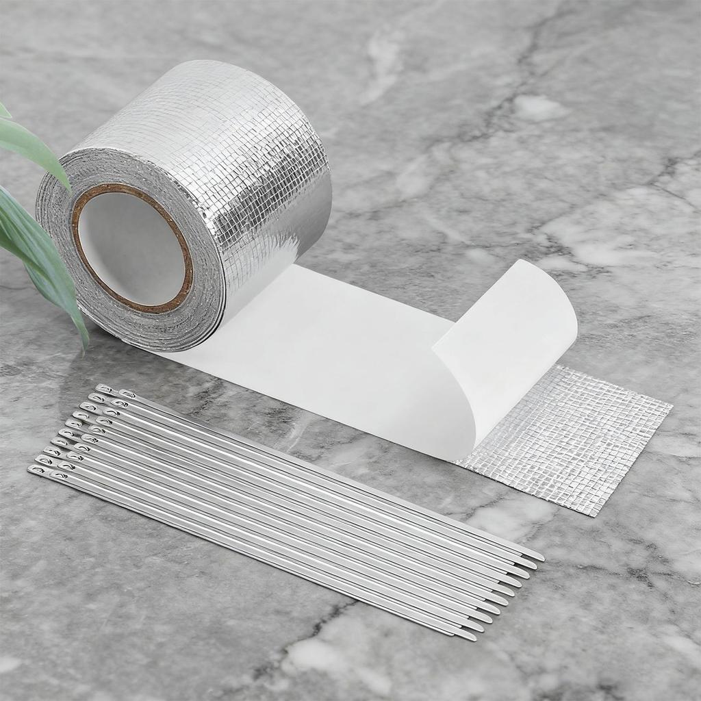 Exhaust Tape Pipe Insulation Adhesive Shield With 20 Stainless Steel Ties Exhaust Sealing Tape For Car Motorcycle HVAC Engine