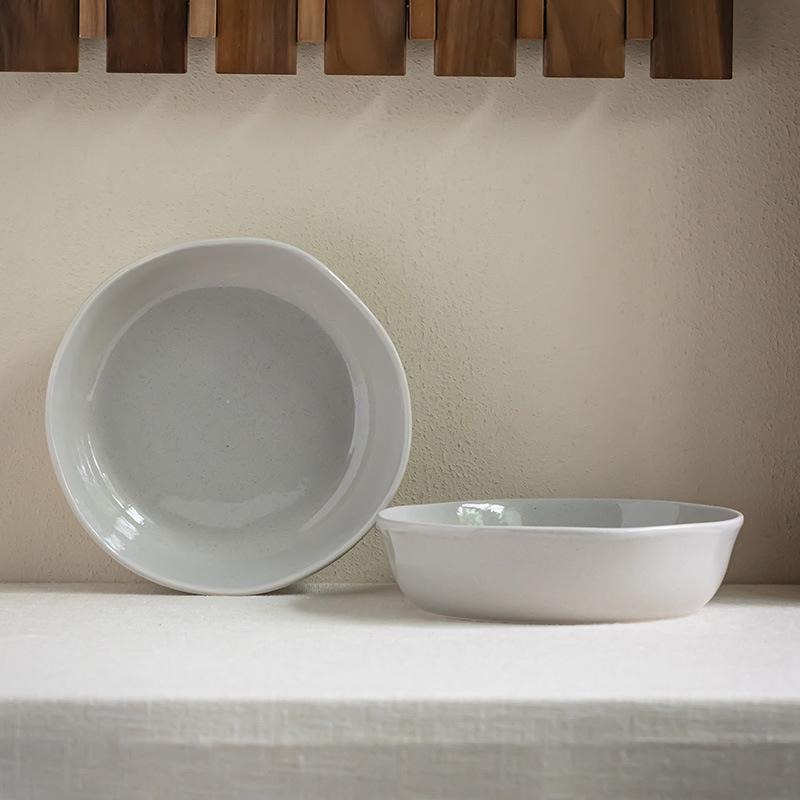 Solid Color Irregular Large Bowl Ceramic Special-Shaped Bowl Household Tableware Retro Vegetable Bowl Soup Bowl Creative Western Food Bowl Salad Bowl