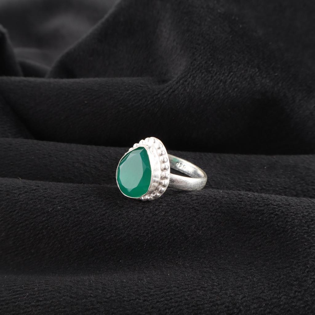 Green Onyx Gemstone 925 Sterling Silver Jewelry Handmade Pear Design Ring For Wife RR-77-17