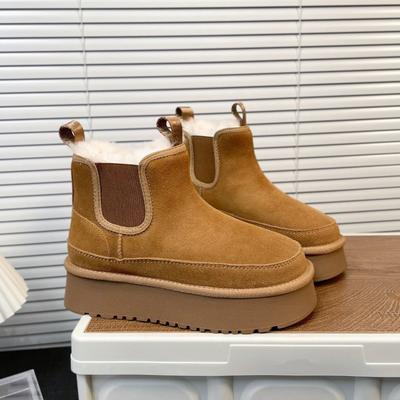Botas de nieve Chelsea para mujer invierno nuevo suela gruesa apilada tubo corto engrosado realce interior zapatos de algodón botas chimenea