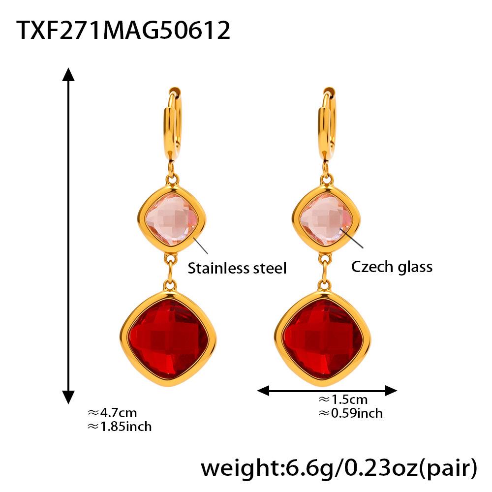 Qiong Yao European-American Style Square Czech Glass Stone Earrings