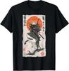 Episches Ninja-Katze auf Hai reitendes lustiges japanisches Ukiyo-e Kunst T-Shirt