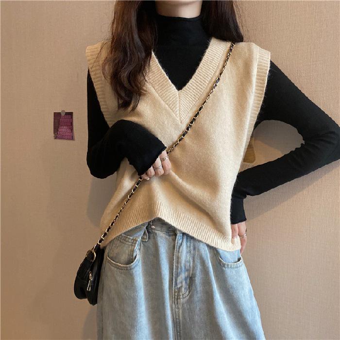 Women's V-Neck Knitted Vest Sweater - Autumn/Winter Sleeveless Layered Top