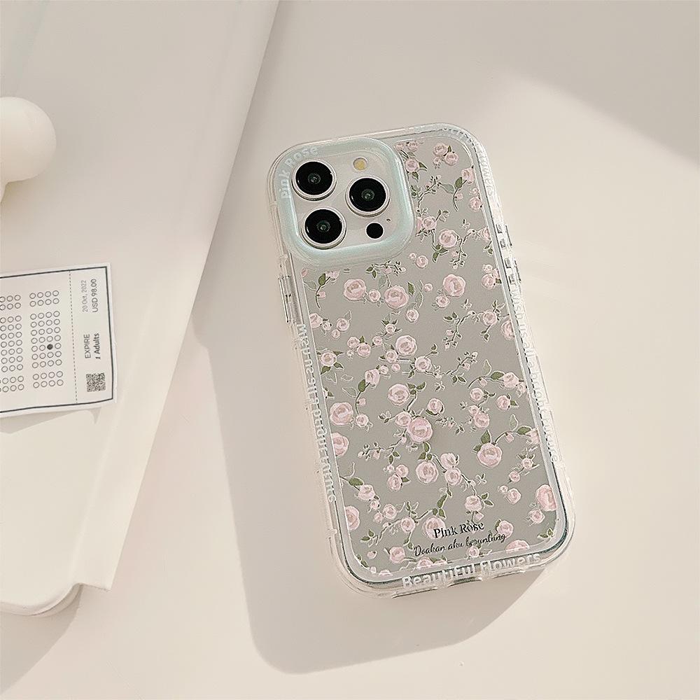 Mint Ins Pink Rose Mirror Suitable for 14 Apple 16 Mobile Phone Case IPhone 14 ProMax Korean Style 12 11
