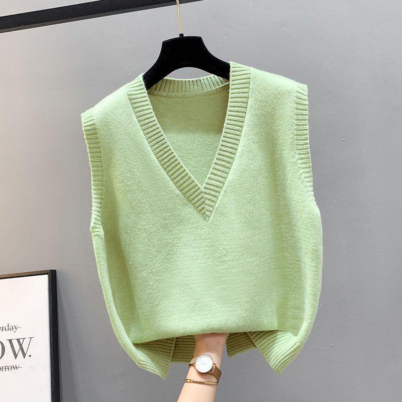 Knitted V-Neck Sleeveless Women's Cardigan Sweater - Korean Style, Loose Fit for Spring/Fall/Winter.