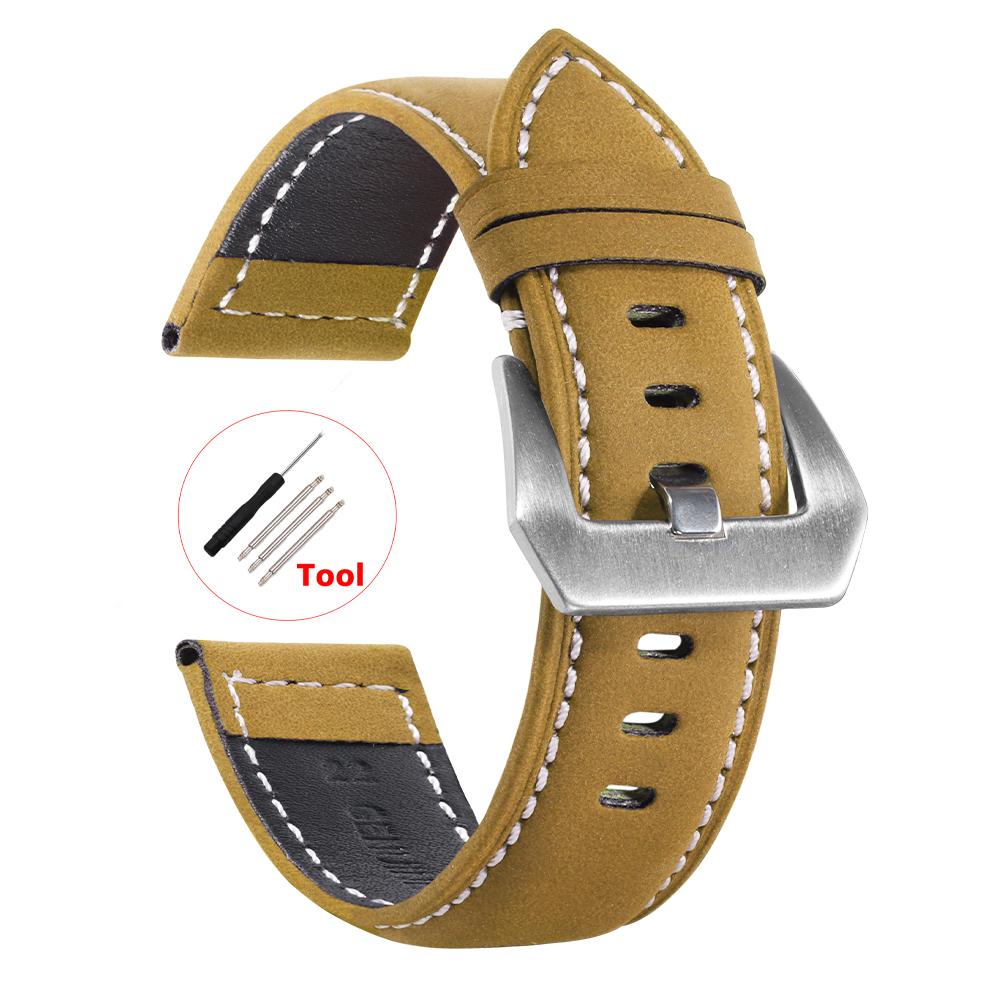Correa de reloj 18mm 20mm 22mm 24mm Piel de vaca vintage Cuero genuino Correa de reloj para Huawei Watch Gt2/3 Correa retro Hombres Mujeres Pulseras de repuesto