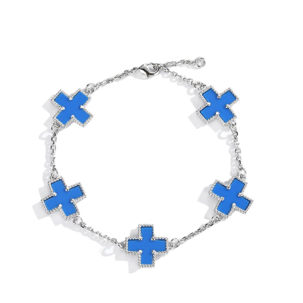 

Five-Flower Cross Bracelet Copper-Plated Platinum Niche Design Fashion Personality Trend Hip-Hop Men S And Women S Models