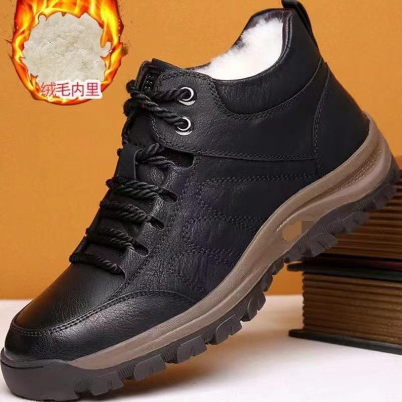 Men's Shoes Winter Velvet Thickened Cotton Shoes PU Surface High-top Casual Shoes Sports Outdoor Hiking Shoes