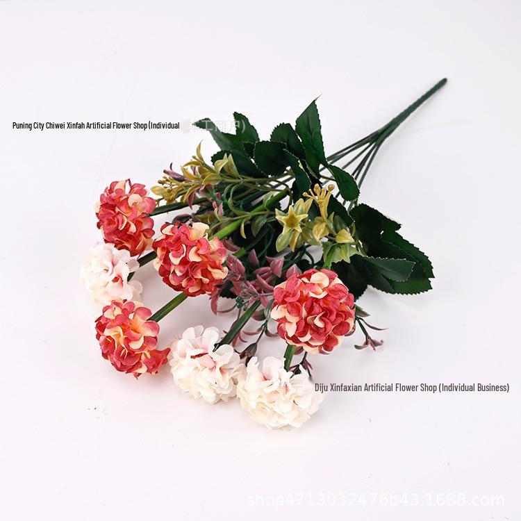 7-Head Hydrangea & Chrysanthemum Silk Flower Bouquet for Home and Wedding Decor