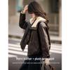 Xinfeyu Women's Faux Shearling Collar PU Leather Short Padded Jacket