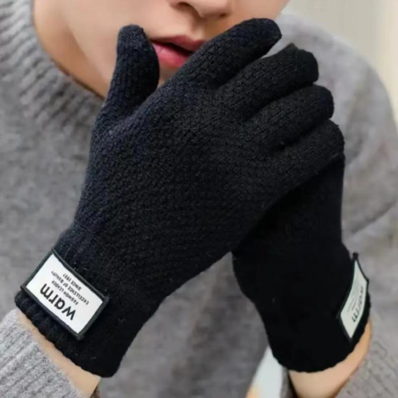 Knitted wool gloves non-slip five-finger plush split-finger gloves for men and women, thickened in autumn and winter, warm cycling
