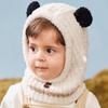 Plush Ball Kids Balaclava Hat Thickened Hooded Beanie Cartoon Kids Scarf Cap  Winter