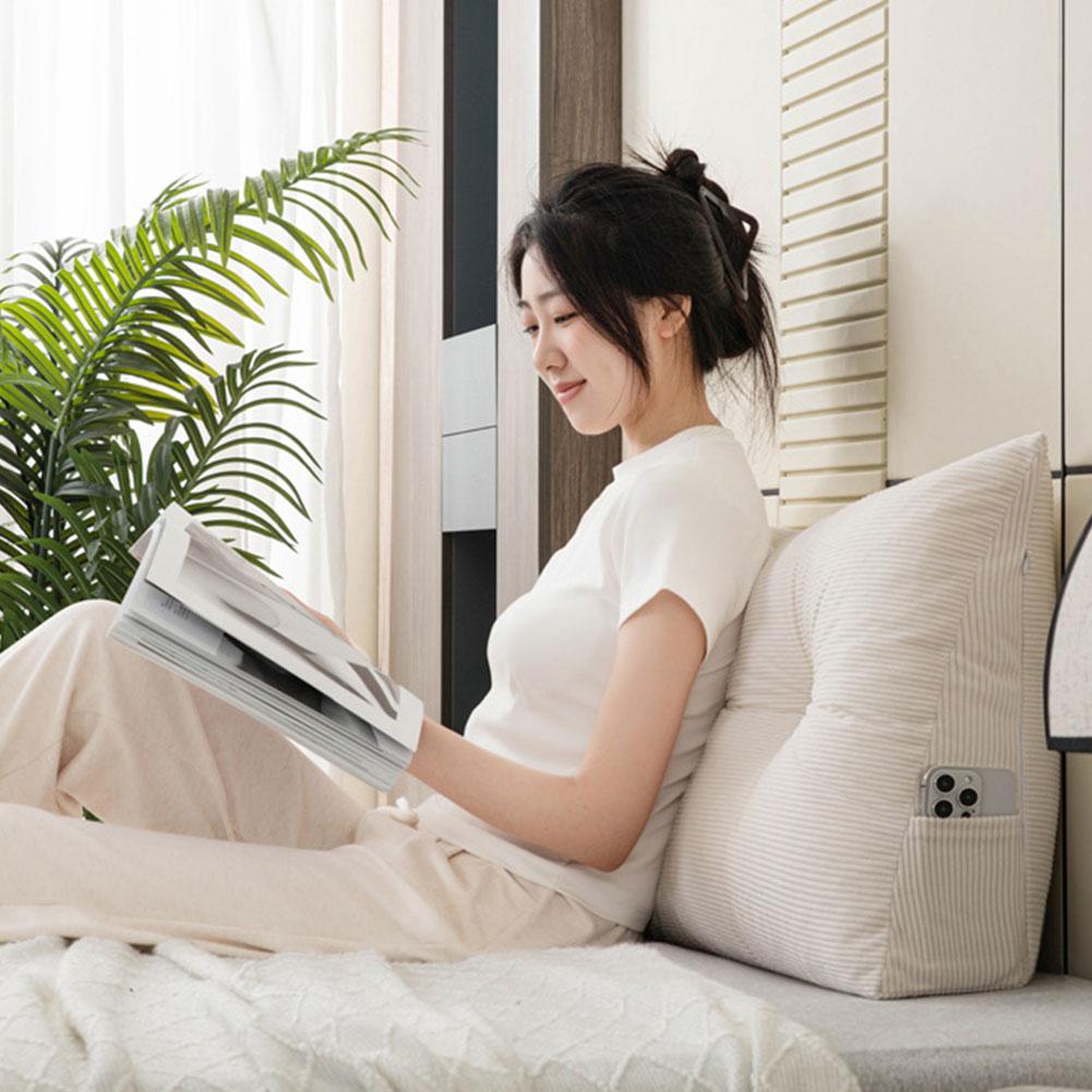 Keilkissen Kopfteilkissen mit Seitentaschen Dreieckiges Bettkeilkissen Lesekissen Stützkissen Kopfstütze Rückenlehne