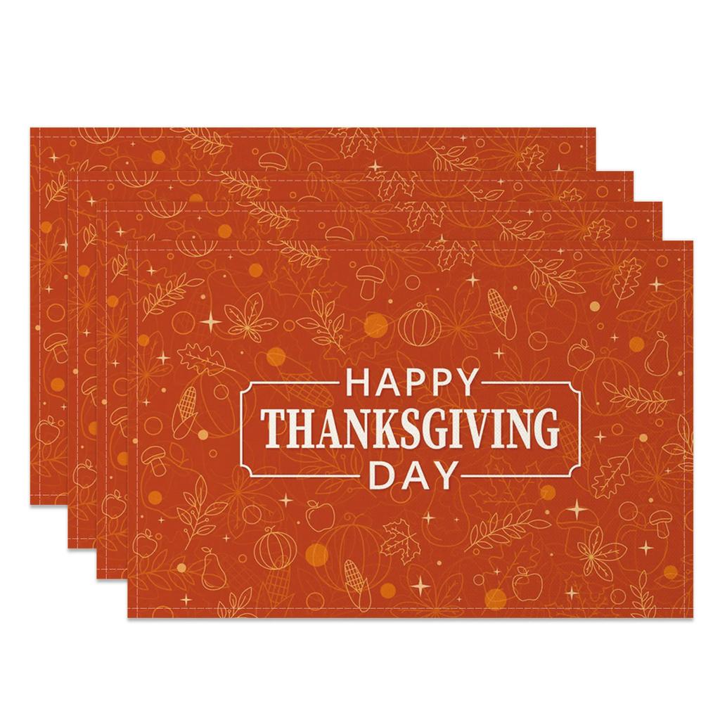 Thanksgiving Placemat Fall Harvest Table Decor Pumpkin Maple Leaf Pattern Printing Seasonal Holiday Dining Mats for Family Party