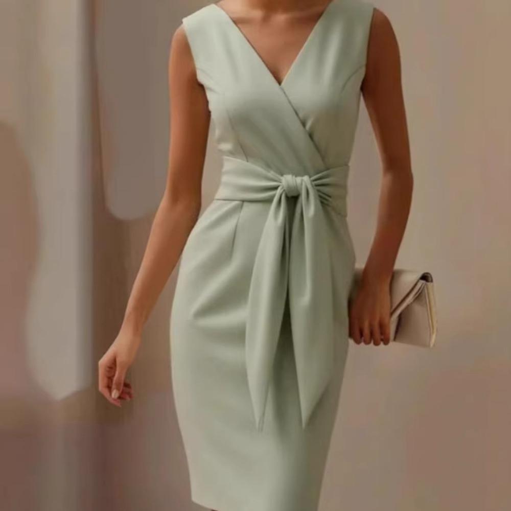 European and American Women's Clothing, Bow Decoration, Dress, Dress, Short Skirt, Tank Top Skirt