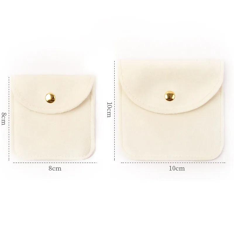 

High Quality Soft Velvet Jewelry Pouch Snap Button Storage Bag Portable Packing Bag For Ring Earring Necklace Bracelet 8*8cm бежевий
