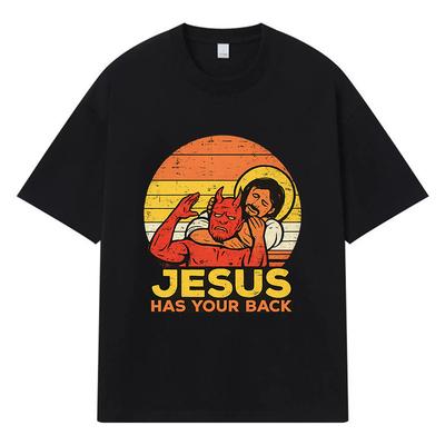 2026 Devil And Jesus Printed Graphic Y2k Harajuku Streetwear 100% Cotton T Shirt Casual Oversized Summer Men T-shirt