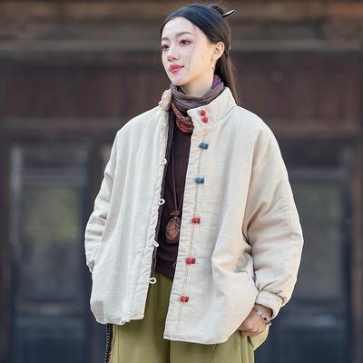 Women Vintage Solid Color Long Sleeve Winter Coats Button Chinese Style Warm Coats