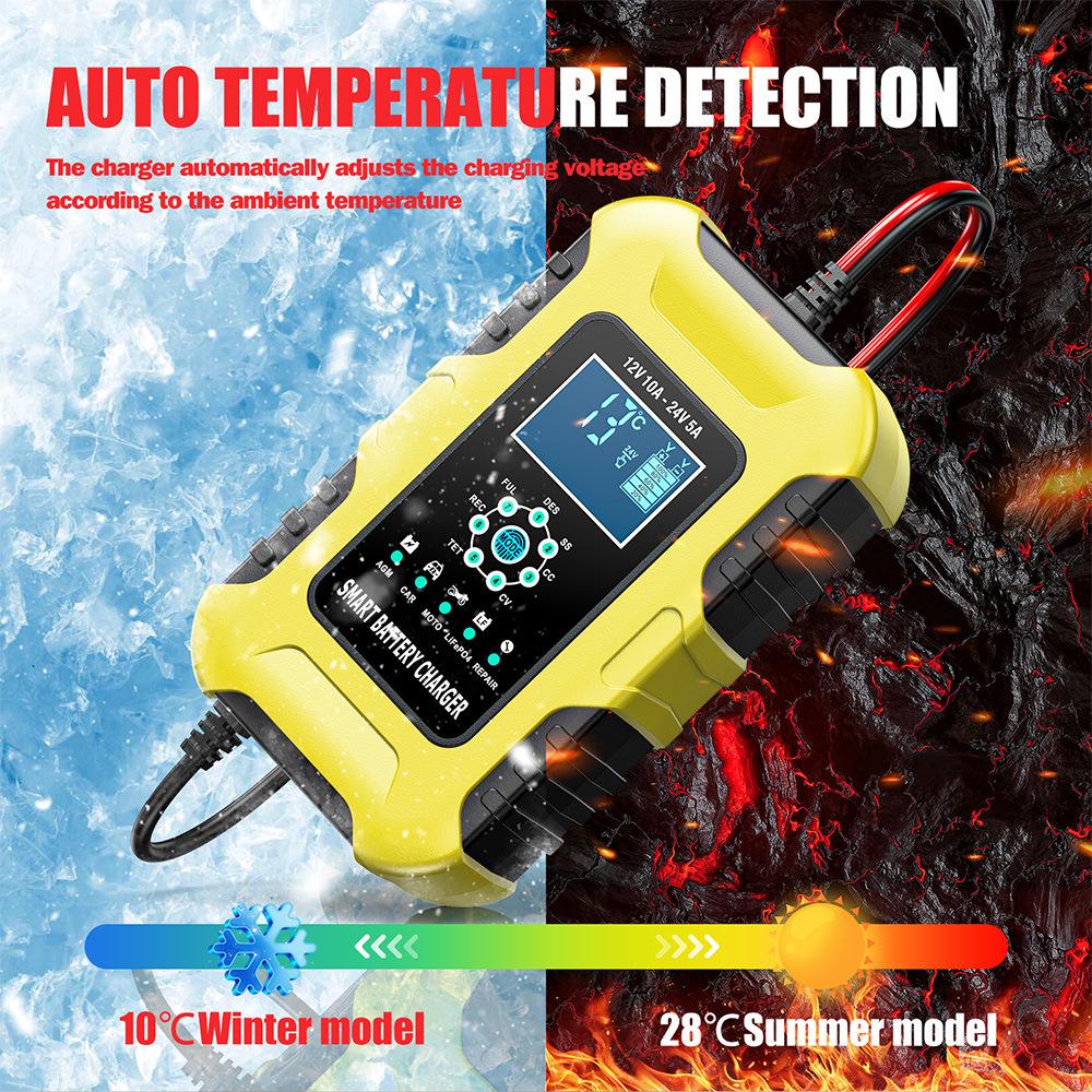 12V/10A 24V/5A Smart Charger for Iron Lithium, GEL, Lead-Acid, AGM, LiFePo4 Motorcycle and Car Batteries.