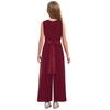 Girls Party Wear Solid Color Sleeveless High Waist Ruffled Chiffon Detachable Flower Wedding Jumpsuit