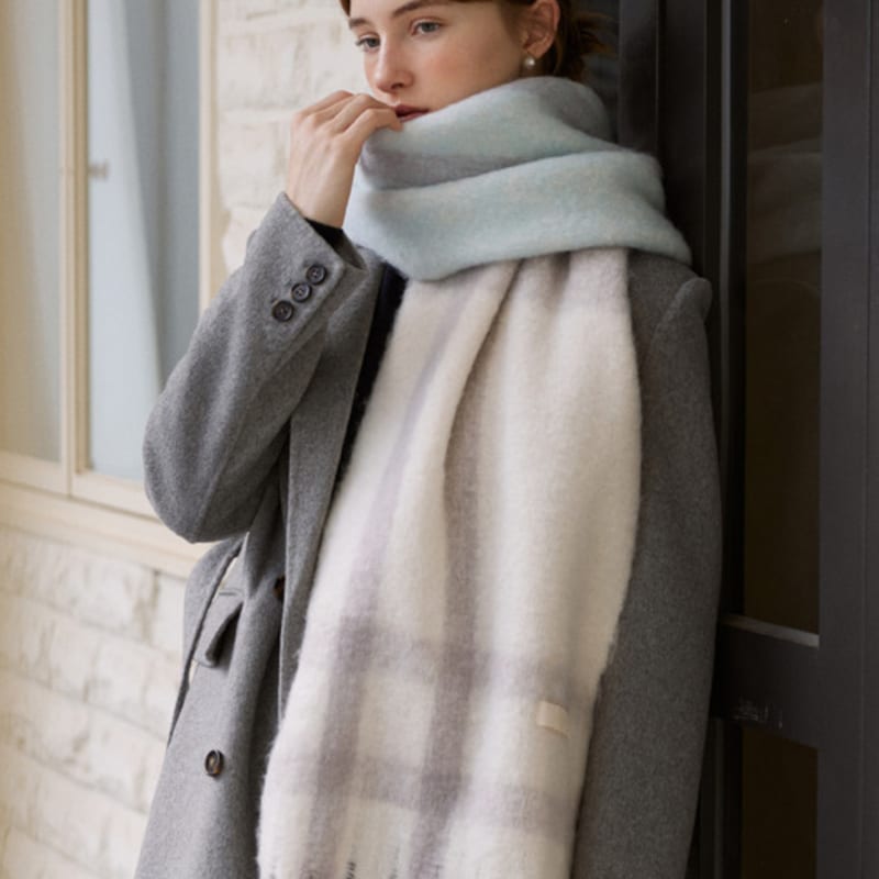 

ADAUL Bos big check soft long wide muffler - 2color Ivorymix