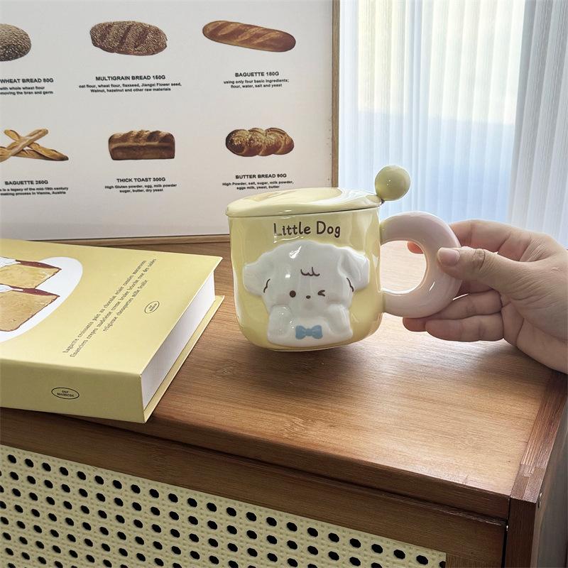 Puppy Mug With Lid Spoon Cute Couple Water Cup Girls Household Creative Ceramic Cup Souvenir Gift Box