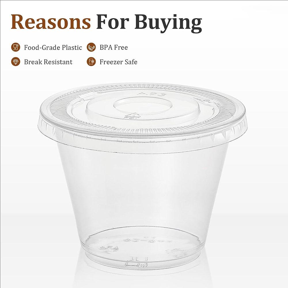 Bicchieri di Plastica Trasparente da 9oz con Coperchi Piatto Senza Foro, Bicchieri Usa e Getta per Gelato, Budino, Torta, Snack Smoothie, Milkshake, Bevande Fredde