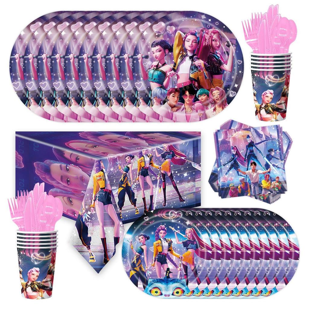 Kreslená Dětská Narozeninová Párty Dekorace Papírové Talíře, Ubrousky, Ubrusy, Sady Jednorázového Nádobí.