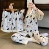 Cartoon Girl Small Fresh Cloud Cotton Pajamas Women'S Summer Short-Sleeved Three-Piece Set Black Cat Plaid Loungewear
