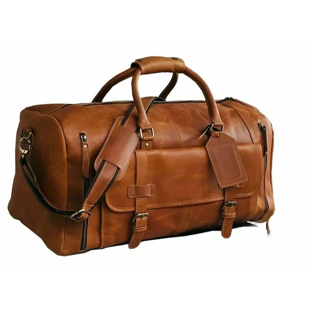 Handmade Full Grain Leather Duffle Bag with Shoe Compartment Bag