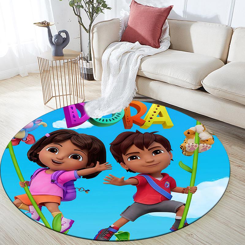 Dora the Explorer2 Round Area Rug,Carpet Rug for Living Room Bedroom Sofa Playroom Decor,Non-slip Floor Mat