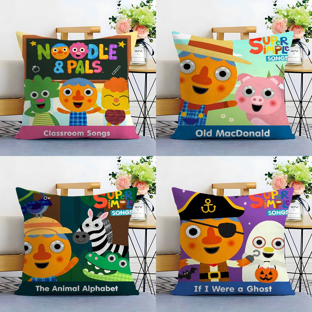 Cartoon Noodle & Pals Kissenbezug Sofa Wohnzimmer Schlafzimmer Beidseitiger Druck Quadratisches Kissen Nickerchen Kissenbezug