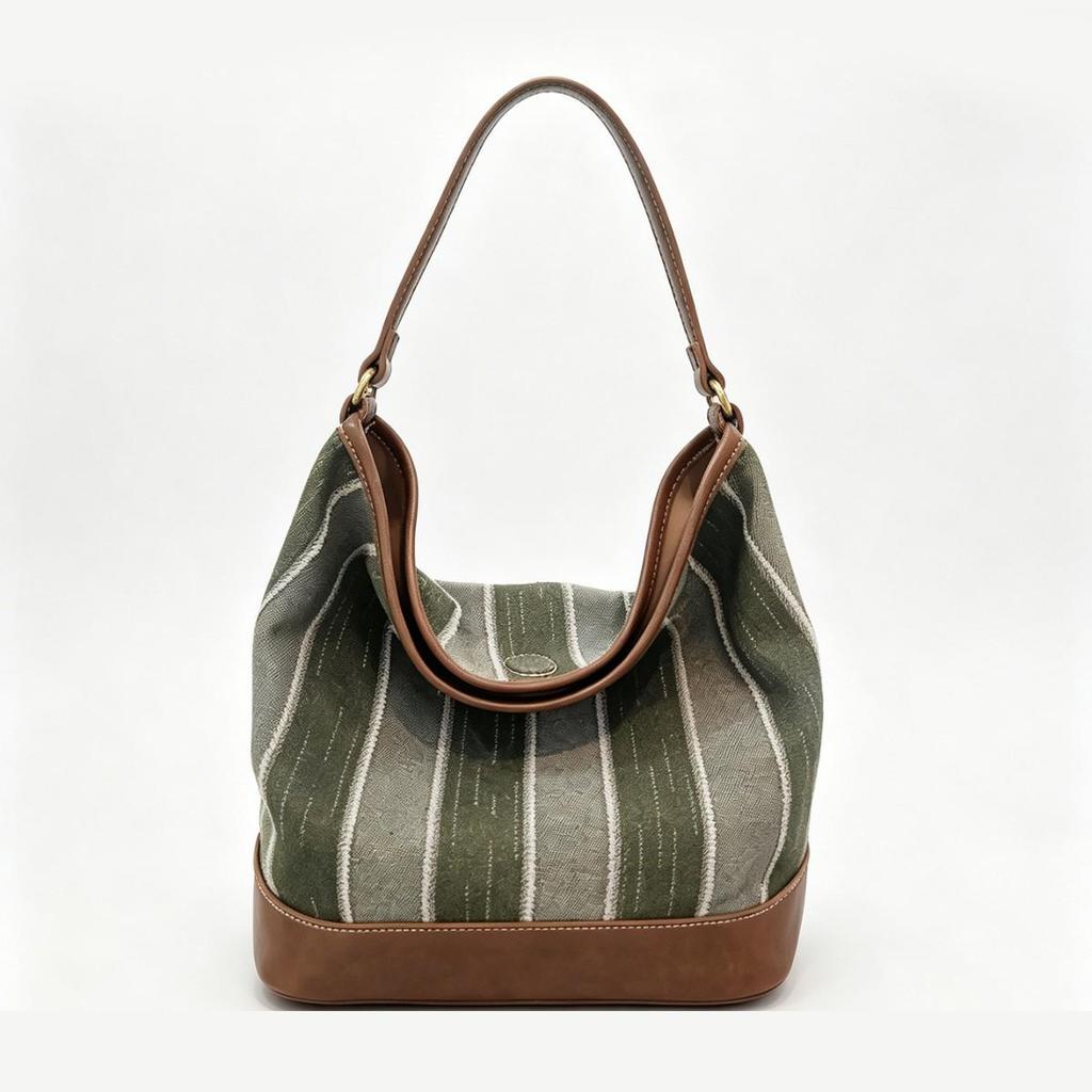 Women's High-End Striped Color Block Underarm Tote - Large Capacity