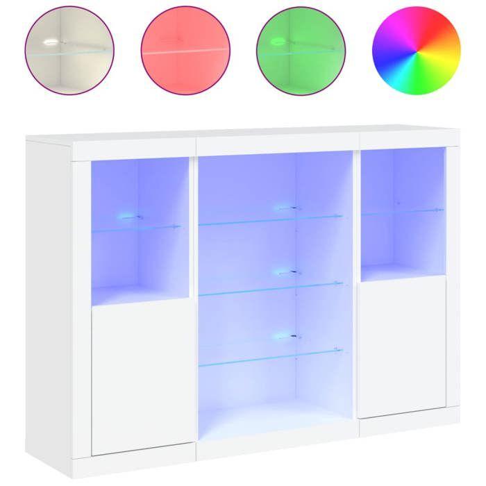 VidaXL Buffets avec lumières LED 3 pcs blanc bois d'ingénierie, meuble buffet, meuble de rangement de cuisine, meuble de 3209128