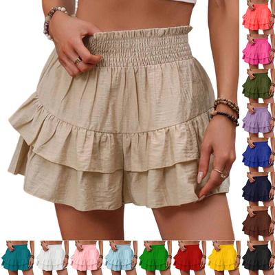 Shorts Femininos Casuais de Verão Cor Praia Soltos Bolso Saia Curta Calça