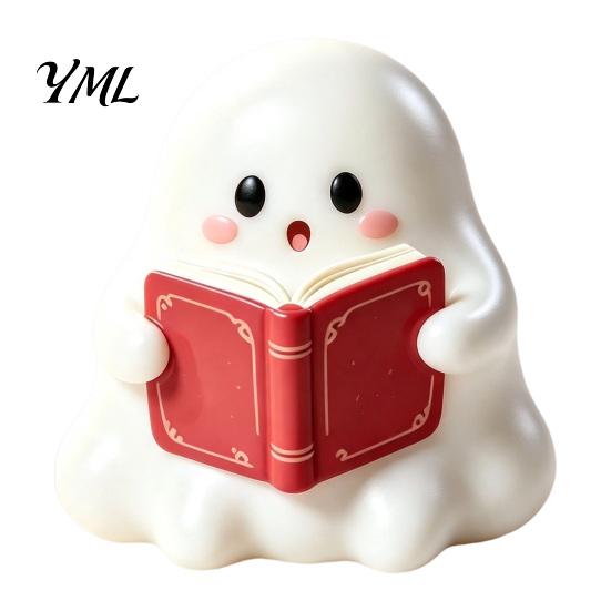 Halloween Ghost Decor Resin Figurine, Creepy Witch Hat Statue, Statue Pumpkin Reading Ornament for Holiday Party Decoration Desktop