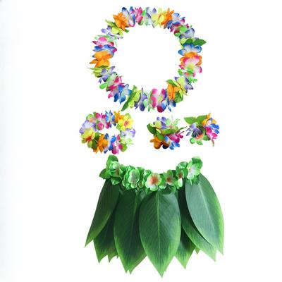 Hawaiian Luau Costume Set Leaf Skirt Flower Lei for Kids Adults Party Outfit