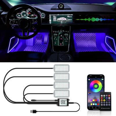 LED Car Interior Ambient Foot Light Strip Neon Lighting Backlight Kit W/ USB Remote App Music Control Auto RGB Decorative Lamps