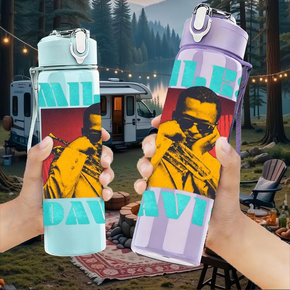 1PC Miles Davis Jazz 750ml Sports Water Bottle Leakproof Straw Lid Outdoor Office Home