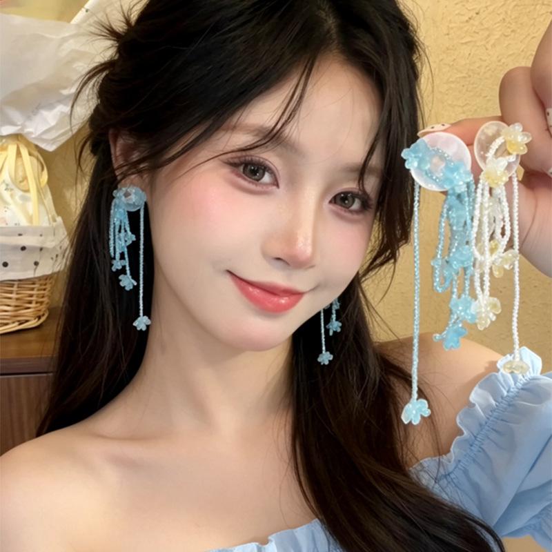 2026 New Spring Dream Orchid Tassel Earrings – Resort Style, Sweet Floral Design, Versatile High-End Studs for Women.