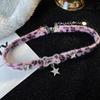 Plush Chokers Necklace Pink Leopard Print Neck Accessories Star Pendant Necklaces  for Women Girls