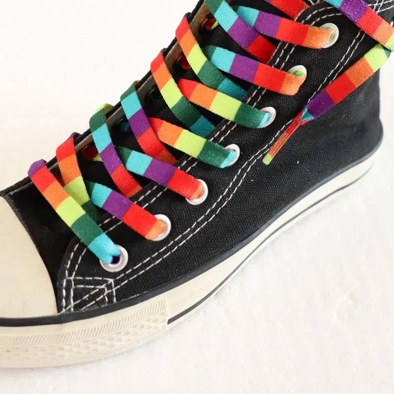 Flat Rainbow Shoelaces for Sneakers Colorful Shoe Laces Colored Gradient Shoelace for Canvas Shoes Lace for Tennis Women Man