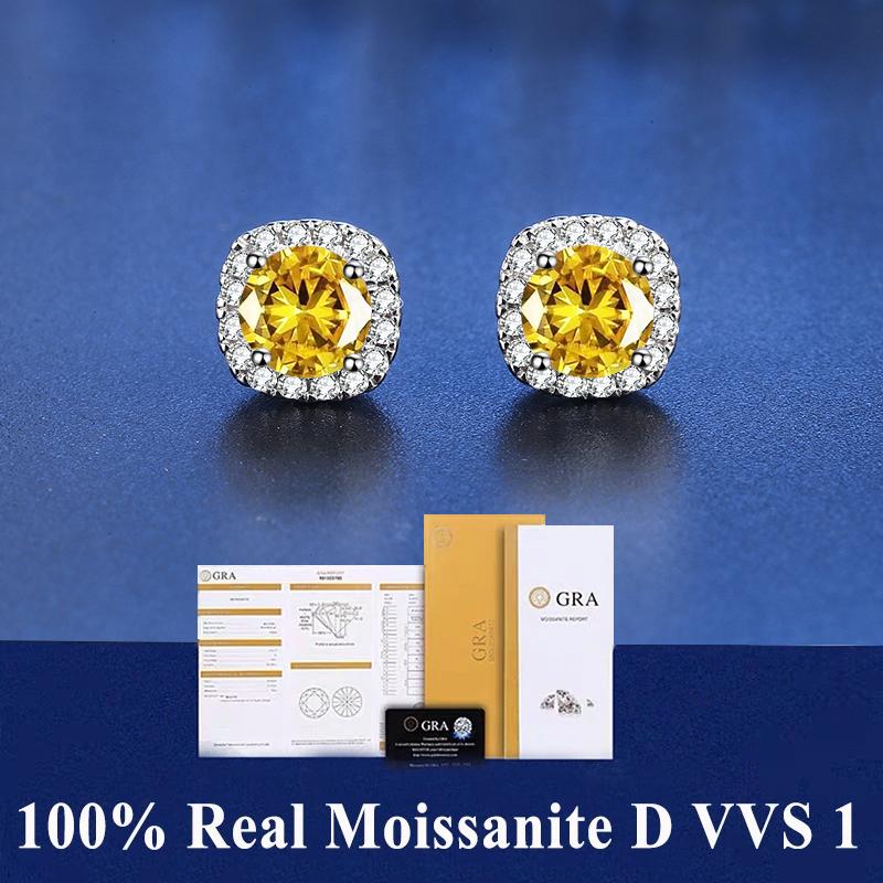 D VVS1 Moissanite Stud Earrings For Women Pass Diamond Tester Pen S925 Platinum Plating Moissanita With 2 GRA Certificates