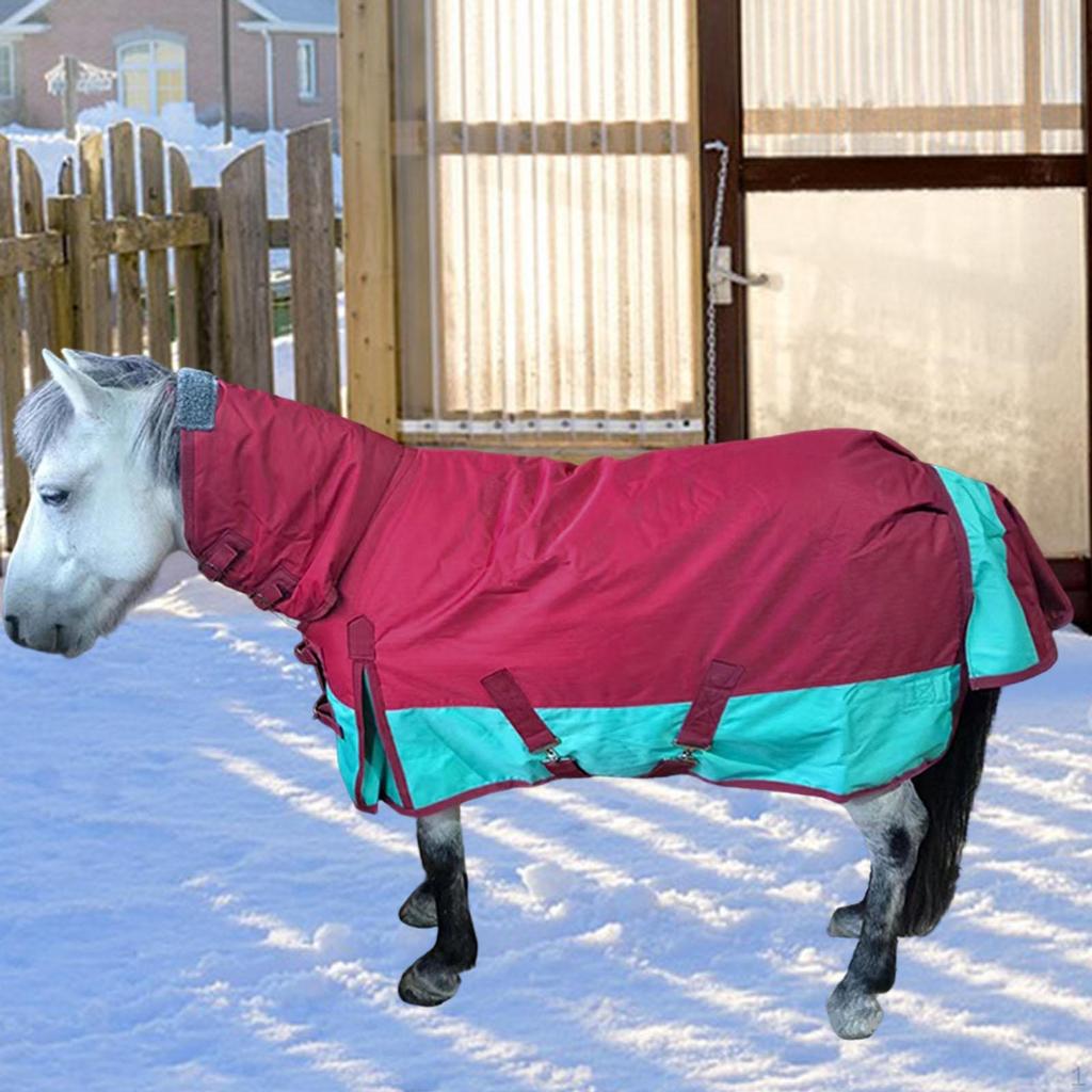 Häst Vinter Utomhustäcke 600D Oxford med Huva Hållbar Vattentät Ridning