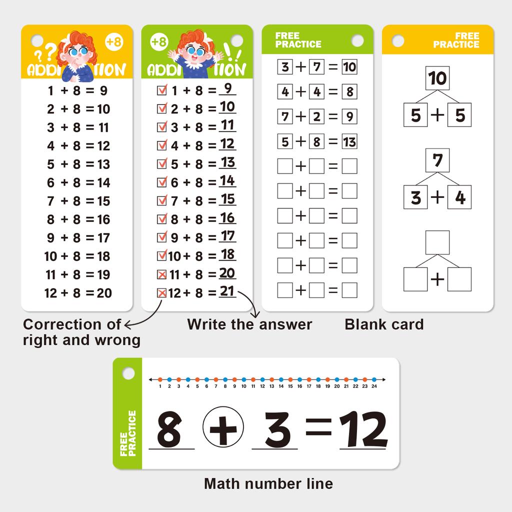 Fraction Learning Flashcards for Primary School Kids Addition Subtraction Multiplication Division Math Educational Toy