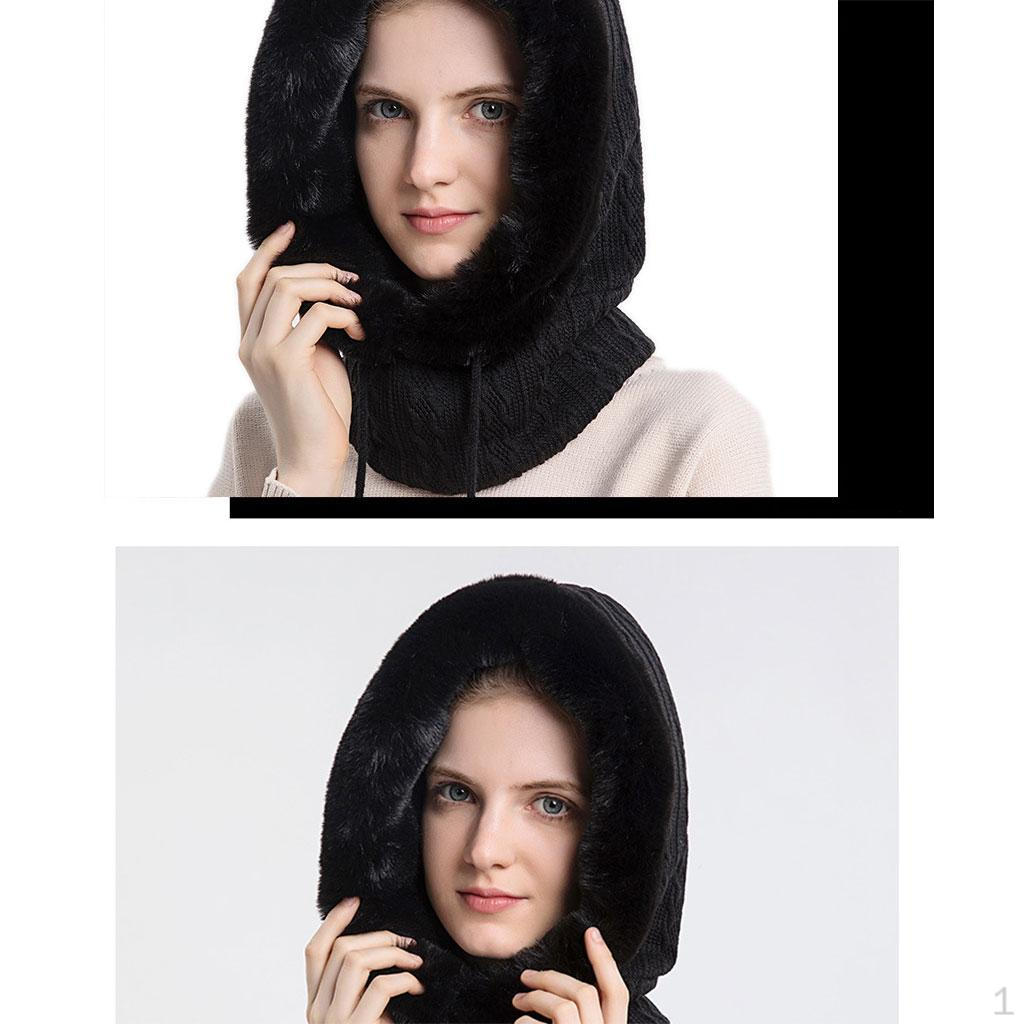 3 in 1 Hat Scarf Set Womens Winter Beanie Mouth Fleece Knit Cover Hooded for Ladies Ski Girls чёрный